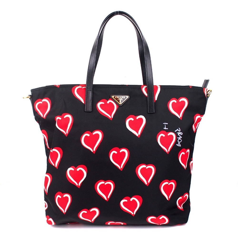 Prada Heart Print Tessuto Stampato Nylon Tote